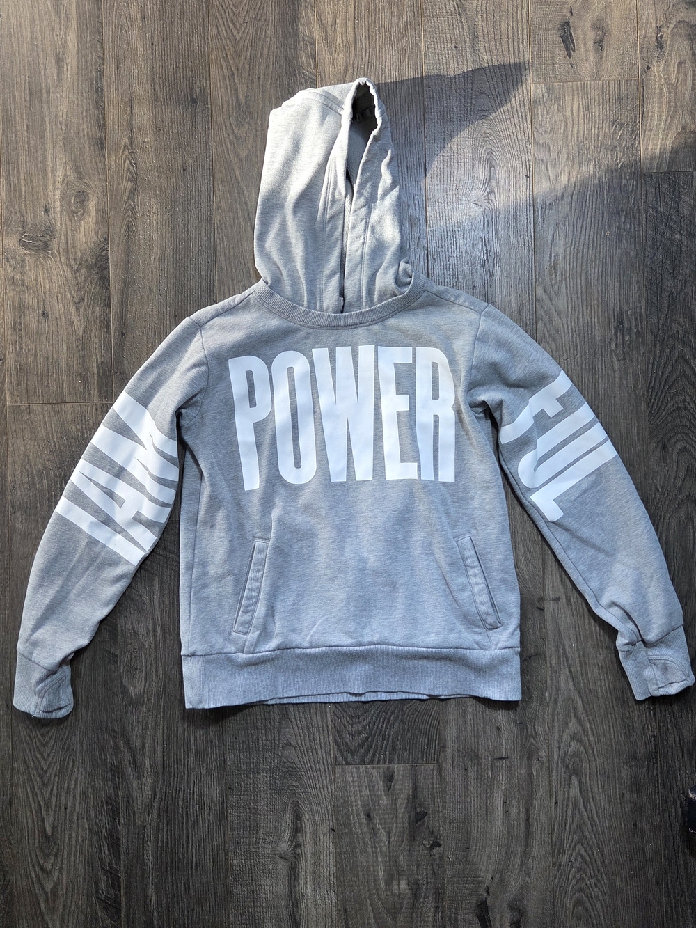 Athleta Gray Hoodie with White POWER Graphic